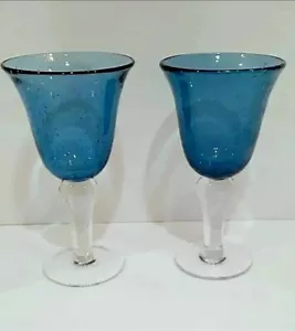 2 Artland Blue Handcrafted Bubble Goblets (10 Available) Set Of 2 - Picture 1 of 10