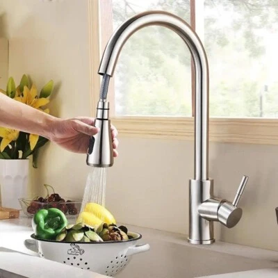 FORIOUS Brushed Nickel Kitchen Sink Faucet Single Handle with Pull Out Sprayer Mixer Tap