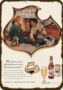 1956 FALSTAFF BEER Gun Pointer Dog Vintage Look DEKORATIVE REPLICA METAL SIGN - Bild 1 von 1