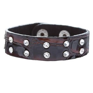 Crystal Studs Faux Alligator Leather Wristband Cuff Bracelet Snap Closure - Picture 1 of 4