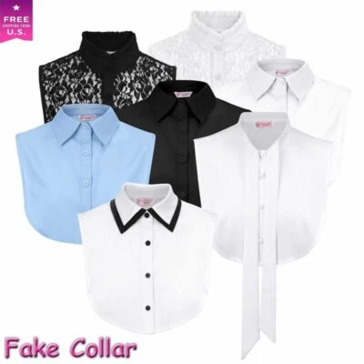 Women Shirt Fake Collar Detachable Lapel Dickey Half Tops Blouse Bib Adjustable - Image 1 of 4