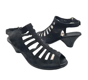 ARCHE ENEXOR women sandals Black Nubuck Cage Heel Slingback sz 10.5 41 excellent - Picture 1 of 8
