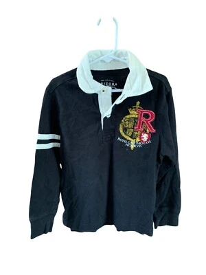 Arizona Jean Niños Grande Rugby Manga Larga Negro Blanco Y2k Vintage 1/4 Botón Shi Foto 1 de 3