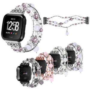 For Fitbit Versa 1 2 3/Sense Fashion Bling Sparkle Band Elastic Pearl Bead Strap - Picture 1 of 16