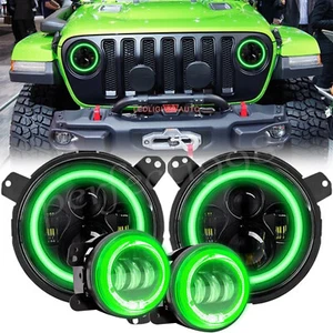 Green Halo LED Headlights+Fog Lights for 2018-2025 Jeep Wrangler JL Gladiator JT - Bild 1 von 24