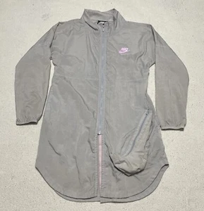 Nike Air Windbreaker Jacket Girls Small Loose Fit Beige Swoosh Pocket Packable - Picture 1 of 12
