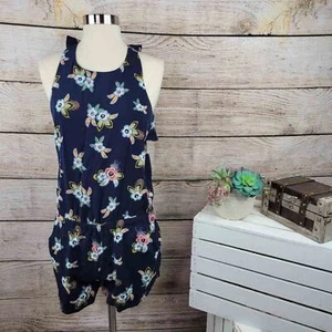 LOFT kurzer Strampler Damen Größe XS dunkelblau Blumen Rüschen ärmellos U-Ausschnitt - Bild 1 von 8