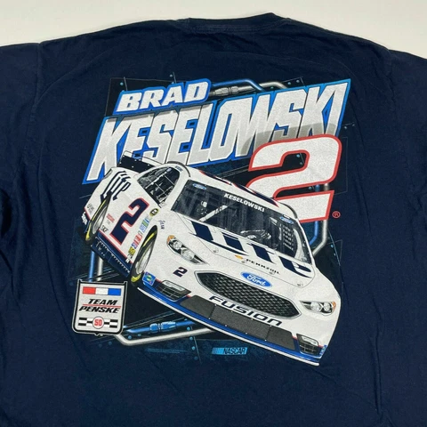 NASCAR Brad Keselowski Blue T-Shirt Ford Fusion #2 Team Penske Graphic Men's XL Cover