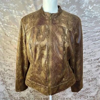 Brown and Gold Faux Snakeskin Moto Jacket Size 14 Ruby Rd - Image 1 of 4
