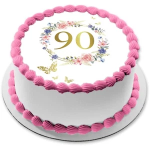 90.Geburtstag Tortenaufleger Muffin Party Deko Geschenk Cupcake Blume essbar neu - Bild 1 von 15