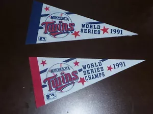 2 VERSCHIEDENE MINNESOTA TWINS 1991 WORLD SERIES MINI WIMPEL BUNT - Bild 1 von 1