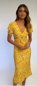 KOOKAI delilah midi Yellow Floral Dress dress Size 38 - Foto 1 di 7