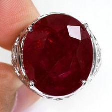 BLOOD RED RUBY OVAL RING SILVER 925 HEATING 28.70 CT 19.3X16.5 MM SIZE 7.50