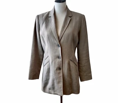 Peruvian Connection Womens Gray Tan Linen Blend 3 Button Lined Blazer Jacket 8 - Image 1 of 4