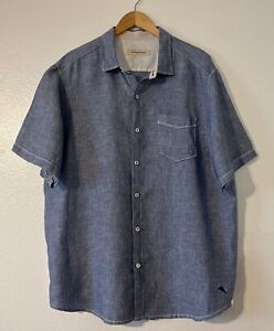 Tommy Bahama Linen Shirt Men's XL Blue Button Up Short Sleeve