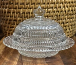 Hazel-Atlas Crystal Clear Beehive Butter Dish with Cover 6" - Picture 1 of 5