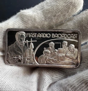 FIRST RADIO BROADCAST 1 TROY OZ SILVER PROOF BAR “A WORD FROM OUR SPONSOR” - Picture 1 of 6