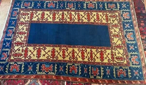 Antique Caucasian Facharlu Rug Wool Hand-woven Oriental Blue Carpet 6' 4"X 4' 3" - Picture 1 of 11