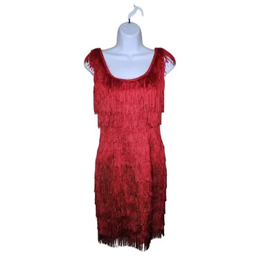 Vintage Roberta 80s Does 20s Flapper Fringe Cocktail Dress Womens 3 Red Gatsby - Image 1 of 4