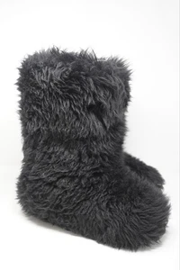 UGG Australia Tall Black Fluff Mama Boots 7 Shaggy Momma Wool Fluffy Rare Y2K - Imagen 1 de 7