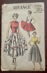 UNCUT 50s Advance 5496 #VintageSewingPattern Womens Circle Skirt Blouse Weskit - Picture 1 of 4