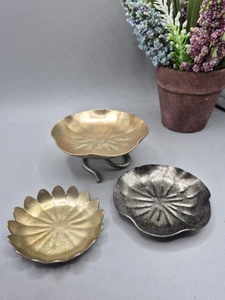 PartyLight Lotus Metal Trio Tea Light Holders, Toleware Style - Picture 1 of 13