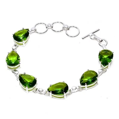 925 Sterling Silver Paraiba Peridot Gemstone Handmade Jewelry Bracelet Size-8" - Image 1 of 4