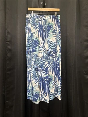 Blue And White Palm Print Wide Leg Pants Size XL - Image 1 of 4