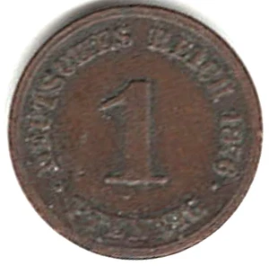1876 B EIN PFENNIG AUS DEUTSCHLAND ~ SIE BEWERTEN IHN ~ BITTE SEHEN SIE DEN SCAN stk g 12 - Bild 1 von 4