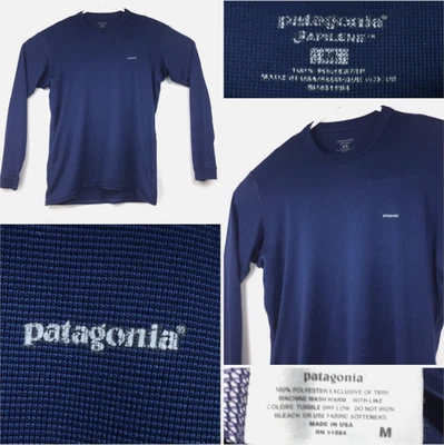 Antiga camada base Patagonia Capilene masculina média (40 polegadas peito) azul marinho manga longa tripulação - Imagem 1 de 4