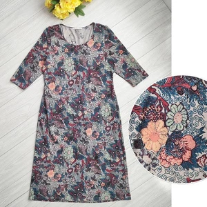 Peruvian Connection Stretch Baumwoll Kleid Boho Blumen blau Spiralärmel Maxi XL - Bild 1 von 13