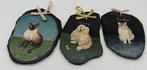Cats And Dog Hand Painted Slate Signed Sr. M. Miller Virginia Miller Lot - Picture 1 of 2