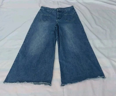 VINTAGE BLUE WIDE LEG PALAZZO SOFT DENIM JEANS FITS UK16 W36" L31" FREE P&P!! - Image 1 of 4