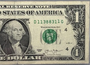 $1 Dollar Note, Fancy Serial Number, Radar, #D11388311G, Nice! 🔥🔥 - Picture 1 of 3