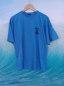 Stussy xl Mens Rare Tee shirt Vintage Blue Logo Pigment Dyed S Crown Tee #0577 - Picture 1 of 3