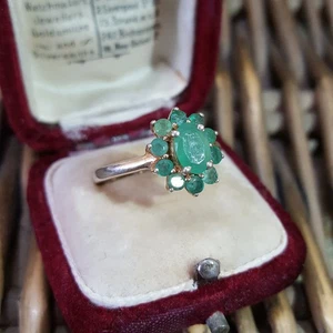 925 Sterling Silver Ring, Natural Emerald Ring, Size O.5 US 7.5, Gold Over - Picture 1 of 8