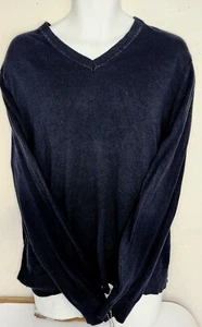 Lands End Black Cotton Blend V Neck Long Sleeve Sweater Mens XL - Picture 1 of 4