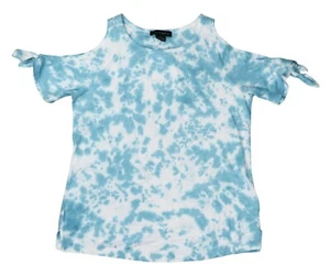 Sanctuary Lou Lou Tie Dye Cold Shoulder Short Sleeve Tie Cuff T-Shirt S NWT Blue - Picture 1 of 1