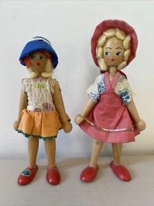 Two Vintage Joli Wooden Polish Peg Doll Handmade in Poland Woman Blonde Hair - Picture 1 of 9