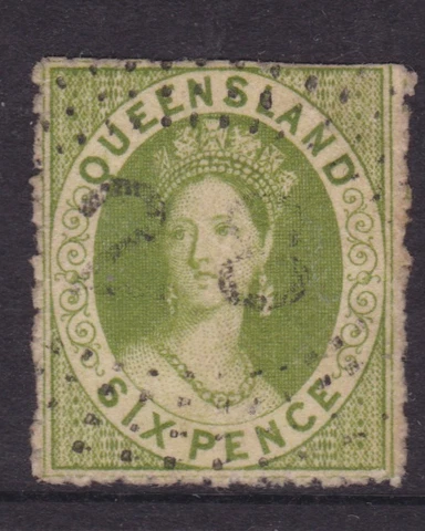 QUEENSLAND 1863 6d Apple Green QV CHALON THK PAPER NO WMK SG 26 (NG58) Cover