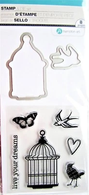 Juego de estampillas y troqueles de acrílico transparente Live Your Dreams Bird Cage de Hampton Art SC0790 Foto 1 de 2