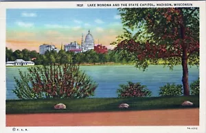 Cartolina Lago Monona e Campidoglio di Stato Madison Wisconsin 5A-H312 non spedita - Foto 1 di 2