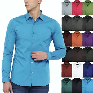 Mens Solid Dress Shirts Business Button Down Casual Slim Fit Premium Tee - Picture 1 of 18