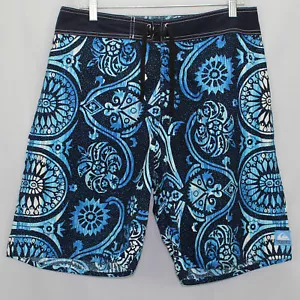 Quicksilver Men's Size 34 Blue Floral Design Swim Shorts Made in USA - Picture 1 of 11