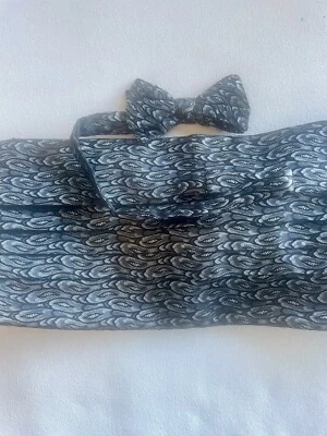 Robert Talbott Negro y Gris Cummerbund & Bowtie XL hasta 60 pulgadas Grande y Alto Foto 1 de 4