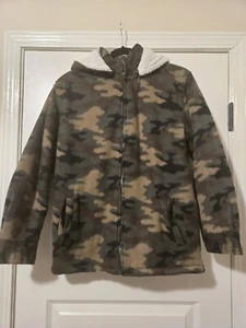 Army Fatigue Jacket with Pockets, Hood Detach by Zipper with Sherpa Inside - Picture 1 of 11