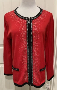 Cathy Daniels Women's Red & Black Embellished Cardigan, Zip SZ L NWT - Picture 1 of 12