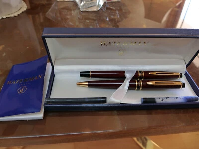Waterman Expert II, Borgoña/Bañado en Oro, Juego de Pluma Estilográfica y Bolígrafo, NUEVO Foto 1 de 4