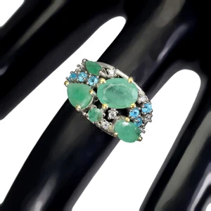 925 Anello Argento Sterling Ovale Smeraldo 8x6mm Apatite Finto Cz Gemma Misura 6 - Foto 1 di 10