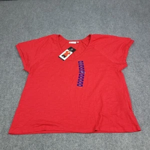 Rafaella blouse Womens 2XL Red Knit Top Short Sleeve V-Neck NWT - Picture 1 of 12